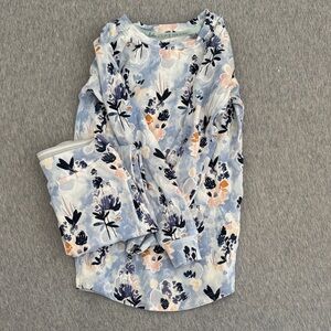 Kids Floral Long Sleeve Pajama Set in Light Blue